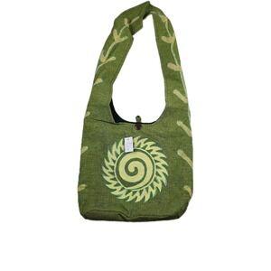 Shop Therapy Boho Hippie Handbag Heavy Cotton Knit Green Nepal Graphic Print New